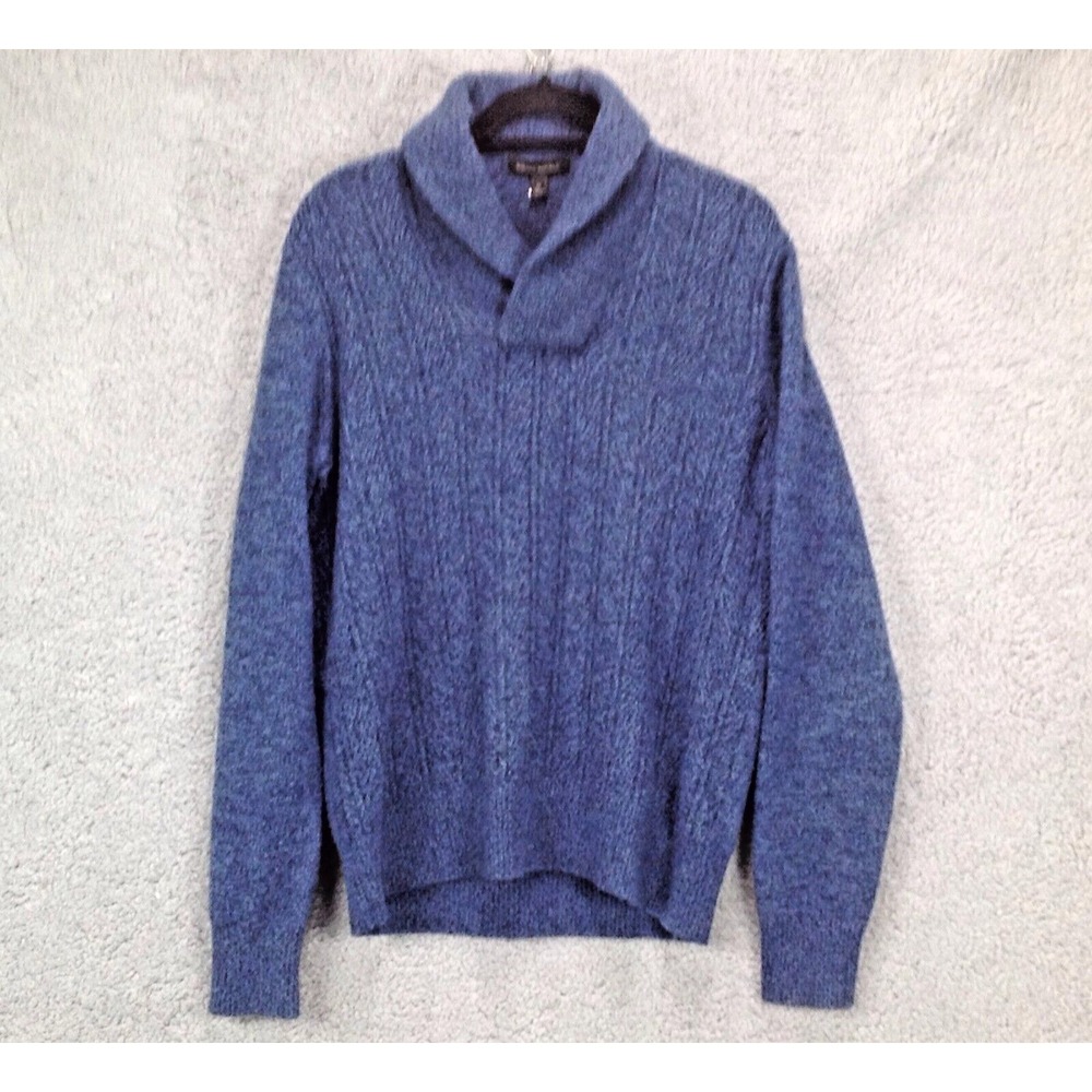 Banana Republic Sweater Mens M Pullover Blue Lambswool Knit Preppy Shawl Collar